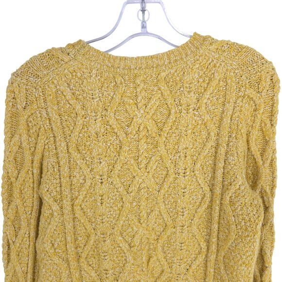Banana Republic Cable-Knit Crewneck Sweater Marled Yellow Preppy Cheery Cotton M - Picture 7 of 16